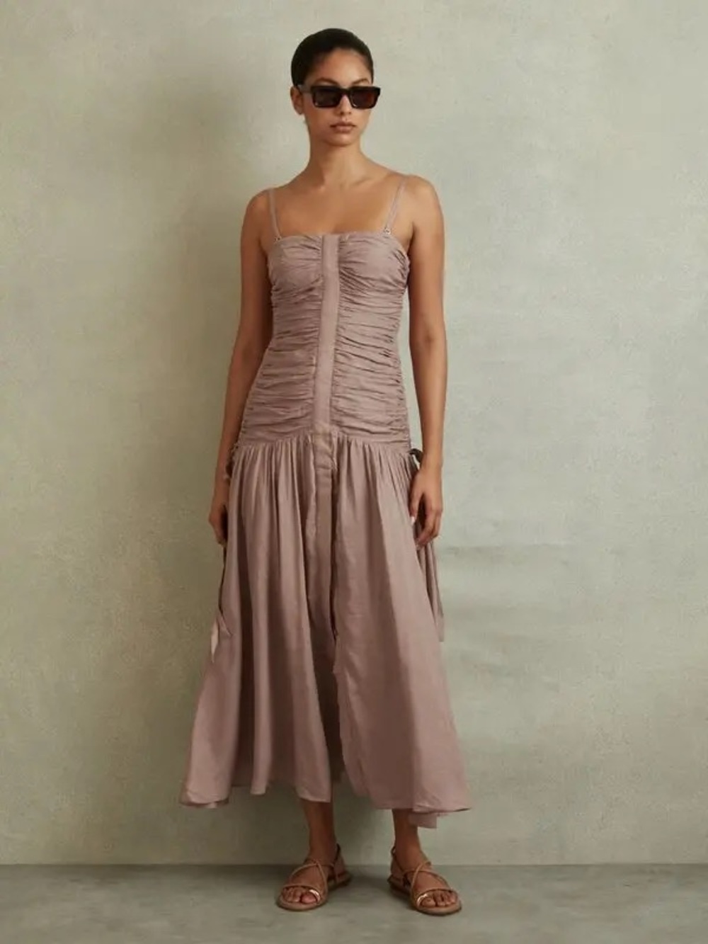 NWT REISS Ryder Viscose-linen Maxi Dress in dusty pink